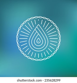 Vector water logo template in outline style on blue background