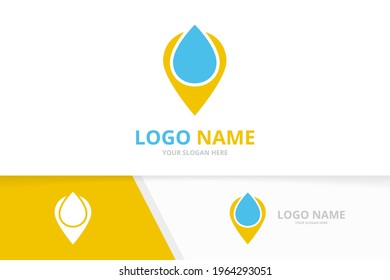 Vector water and map pointer logo combination. Unique gps locator logotype design template.