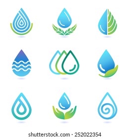 Vector water and oil logo design elements - set of ecology icons 