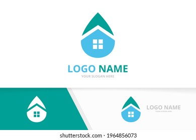Vector water and real estate logo combination. Unique oil drop and building logotype design template.