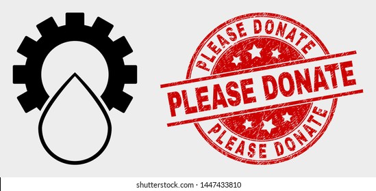 Vector water service icon and Please Donate seal stamp. Red rounded grunge seal stamp with Please Donate text. Vector composition for water service in flat style.