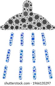 Vector water shower covid collage icon done for pharmacy purposes. Water shower mosaic is done of scattered covid pathogen elements.