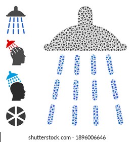 Vector water shower icon covid-2019 collage. Water shower mosaic is constructed with small covid virulent items. Collage is combined for pandemic illustrations.