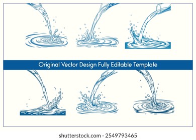 Image vectorielle Eclaboussures d'eau, mouvement dynamique du fluide.