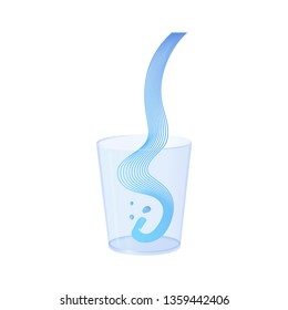 Vector water splash pour in glass set. Vector isolated transparent illustration. Healthy vitamin drink, breakfast, diet and nutrition.