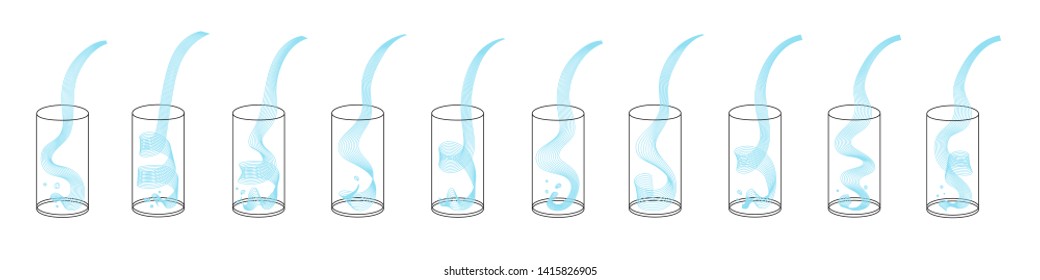 Vector water splash pour in glass set. Vector isolated transparent illustration.. Healthy vitamin drink, breakfast, diet and nutrition.