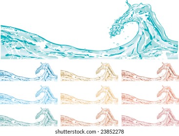 Vector water splashing in 10 tones