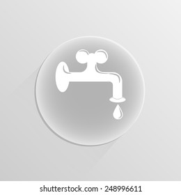 Vector water tap on a white button with shadow 