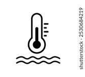 Vector Water Thermometer Flat Line Icon in on White Background. Water Temperature Indicator Sign for pool, sea water, temp conditioner system.	