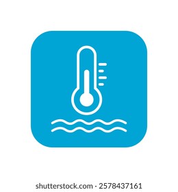 Vector Water Thermometer Square Shape Flat Solid Icon on White Background. Water Temperature Indicator Silhouette Button Sign for Pool, Sea Water, Temp Conditioner System.	