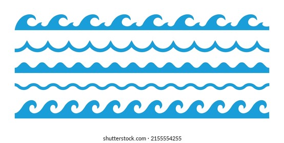 Vector water waves patterns. Waves line set.