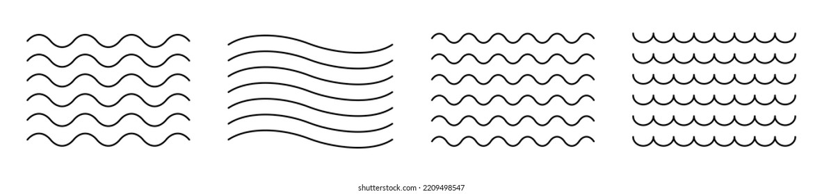 Vector water waves. Set of wavy zigzag lines. Vector zigzag lines and waves, wavy pattern. Black curved lines pattern in abstract style. Vector illustration