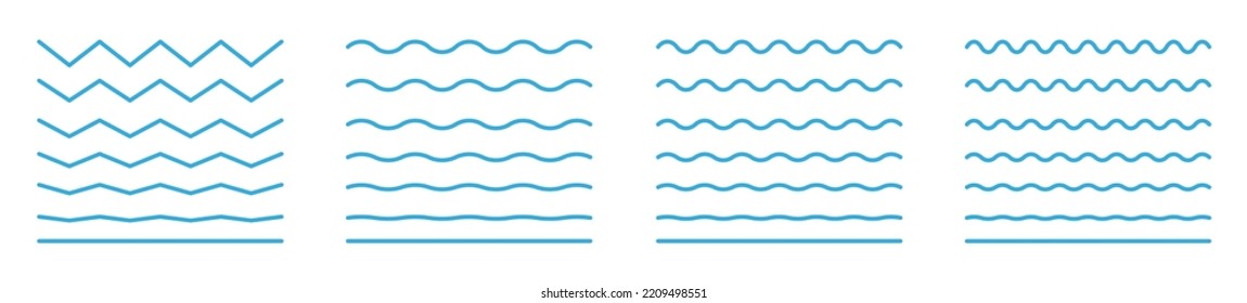 Vector water waves. Set of wavy zigzag lines. Vector zigzag lines and waves, wavy pattern. Black curved lines pattern in abstract style. Vector illustration