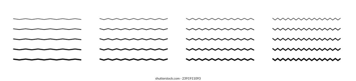 Vector water waves. Set of wavy zigzag lines.