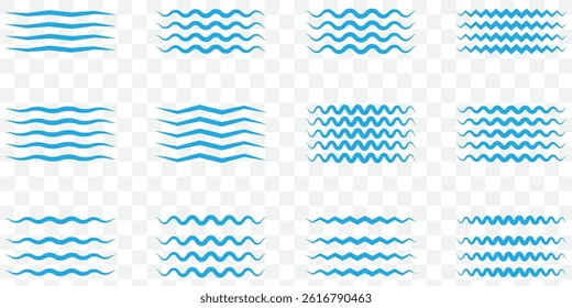 Vector water waves. Set of wavy zigzag lines.