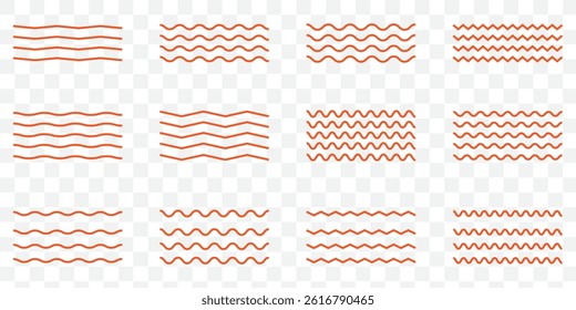 Vector water waves. Set of wavy zigzag lines.