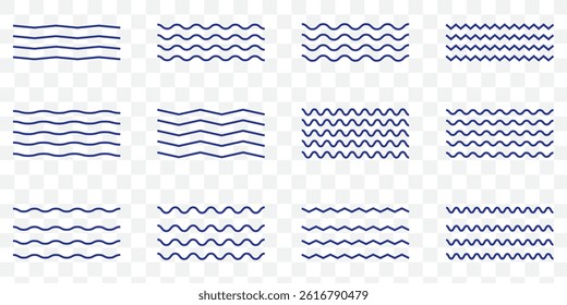 Vector water waves. Set of wavy zigzag lines.