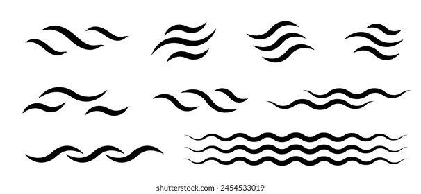 Vector water waves. Wave vector symbol or logo design . Abstract water waves see  vector design elements. Set of wavy zigzag lines.