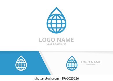 Vektorwasser- und Weltlogo-Kombination. Einzigartiges Design-Template für den Erdlogotyp.