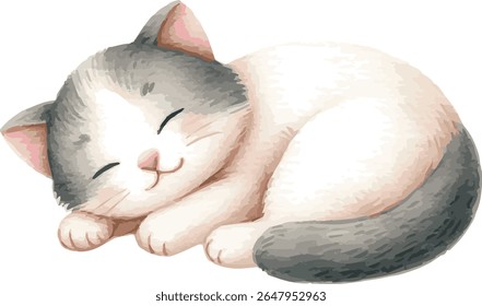 Vector watercollor painted illustration of a cat