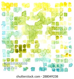 vector watercolor abstract background. green, yellow and blue squares.