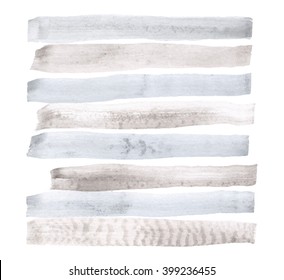 Vector watercolor abstract background, stylish horizontal stripes in gray and blue colors brush strokes