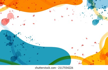 Fondo abstracto de acuarela vectorial en un estilo moderno. Plantilla, banner, tarjeta, afiche. Dibujo manual. Color naranja claro y azul. Fondo blanco. 
