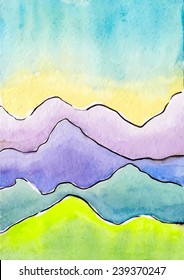 Vector watercolor abstract defocused background with mountains. Design template with place for your text. Can be used for web pages, identity style, printing, invitations, banners