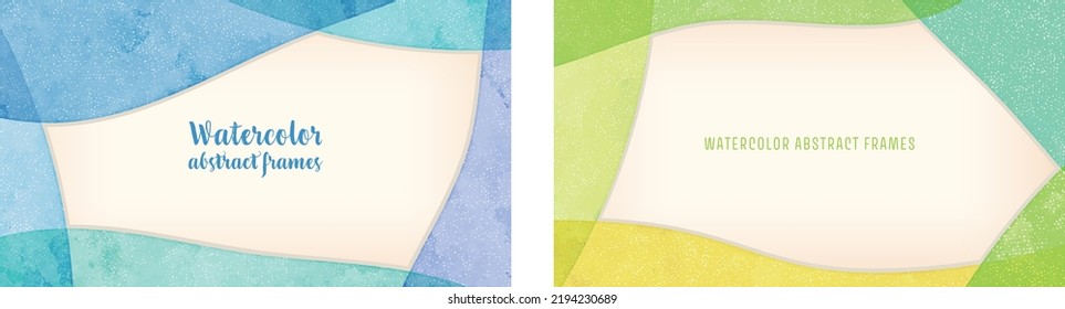 vector watercolor abstract frames; aspect ratio 16:9 (blue and green)
