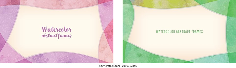 Vector Watercolor Abstract Frames; Aspect Ratio 16:9 (purple, Green)