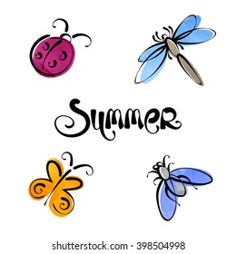Vector watercolor abstract insects isolated on white background