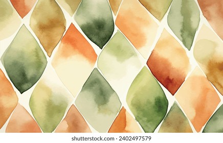 Fondo de patrón abstracto de acuarela vectorial, color verde oliva y naranja rojizo