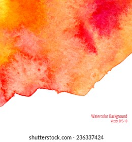 vector watercolor abstract red, orange and yellow paint stain background with lower copy space