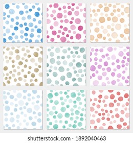 Vector watercolor abstract seamless pattern set, multicolored stones