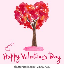 Vector watercolor abstract tree with  heart shaped upper branches