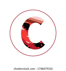 Vector watercolor alphabet in a circle. Capital letter with digital brush strokes in a round shape. Isolated colorful design element on white background. Letter C