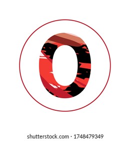 Vector watercolor alphabet in a circle. Capital letter with digital brush strokes in a round shape. Isolated colorful design element on white background. Letter O