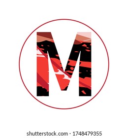 Vector watercolor alphabet in a circle. Capital letter with digital brush strokes in a round shape. Isolated colorful design element on white background. Letter M