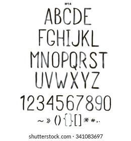 Vector Watercolor Alphabet and numbers. Watercolor Font. ABC Painted Letters.