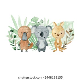 Vector watercolor arrangements with australian animals. Composition for greeting card and etc.