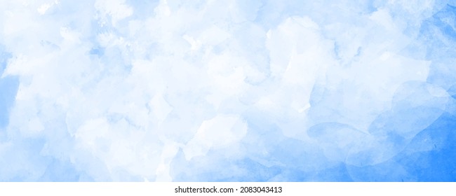 Vector watercolor art background. Hand drawn blue abstract vector illustration for cover, interior decor and other users. Brush strokes. Christmas backdrop for design. Empty blank. Sky. Clouds.