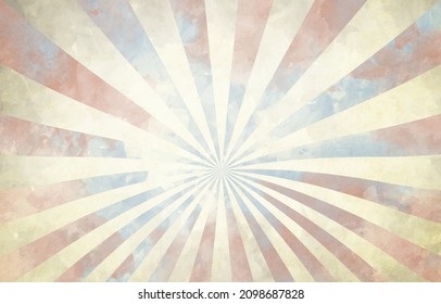 Fondo artístico de la acuarela vectorial. Feliz Día de la Independencia de Estados Unidos el 4 de julio. Estados Unidos. Vigas de sol. Salto de sol. Viejo fondo patriótico para pancarta, afiche, volante, tarjeta de saludo. Textura hecha a mano.