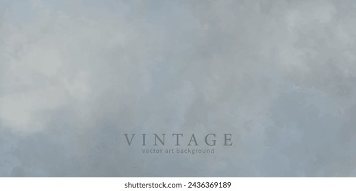 Vector watercolor art background with sky and clouds. Old paper. Aged vintage watercolor texture for cover design, cards or banner. Grey abstract template for design.