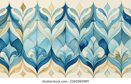 Vector watercolor art deco pattern, pastel colors, for design