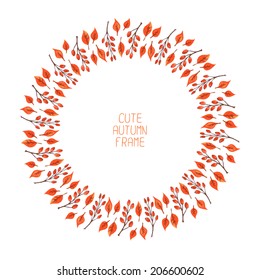 Vector watercolor autumn frame. Illustration. Beautiful background. Wreath made of hand drawn leaves. Vintage for invitations. 