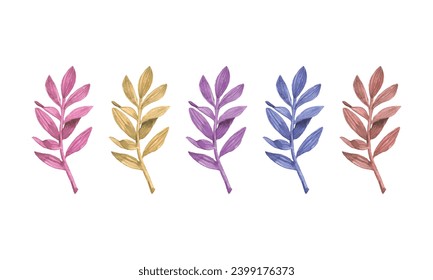 Vector watercolor autumn hand draw leaves.