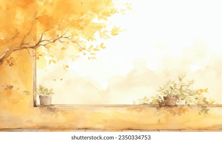 vector watercolor autumn landscape with trees