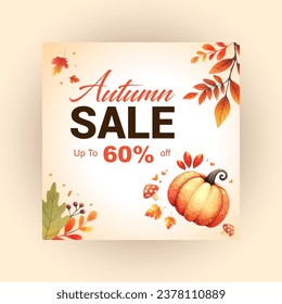 image vectorielle aquarelle vente d'automne Instagram post