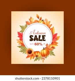 image vectorielle aquarelle vente d'automne Instagram post