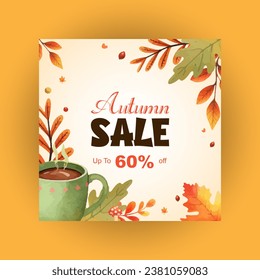 image vectorielle aquarelle vente d'automne Instagram post